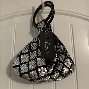 Cute Latique black silver sequin bracelet mini hobo handbag purse